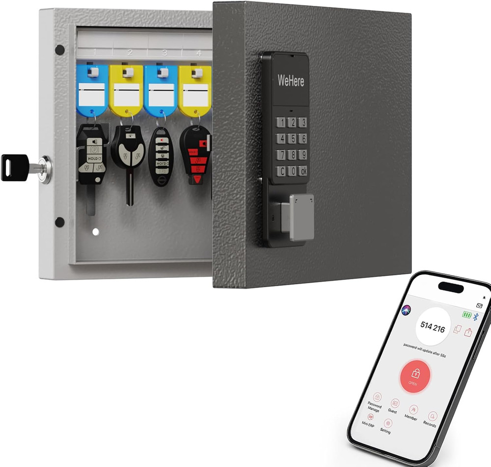 Wehere 16-Key Key Lock Box Wall Mount – Smart Key Cabinet with App, Keypad, Blue