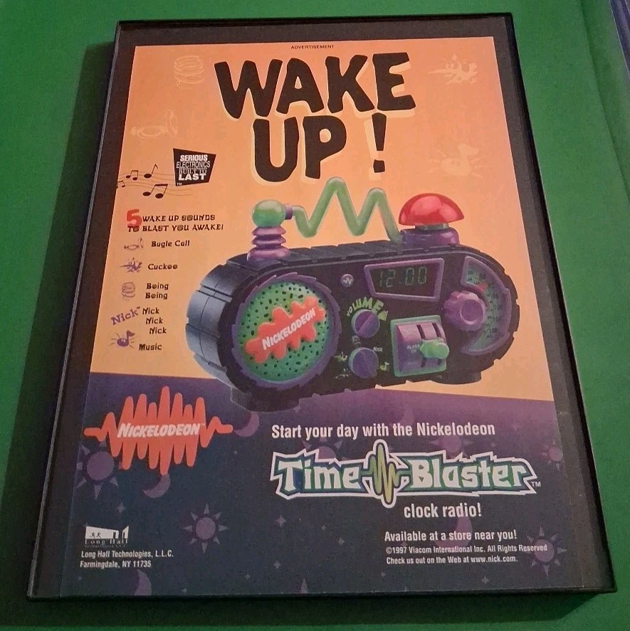Time Blaster Clock Radio Nickelodeon Vintage Framed Print Ad 1997 8.5x11