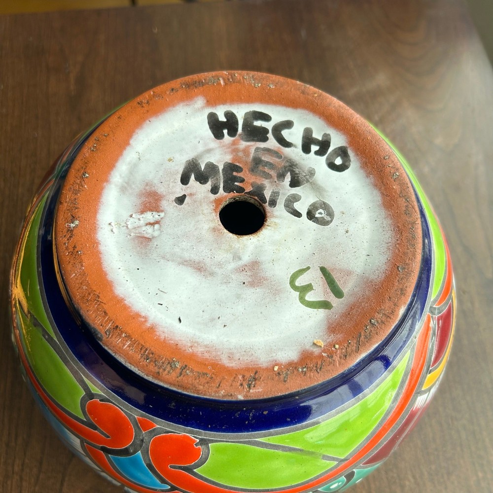 TALAVERA MEXICAN POTTERY ROUND PLANTER 6” Tall