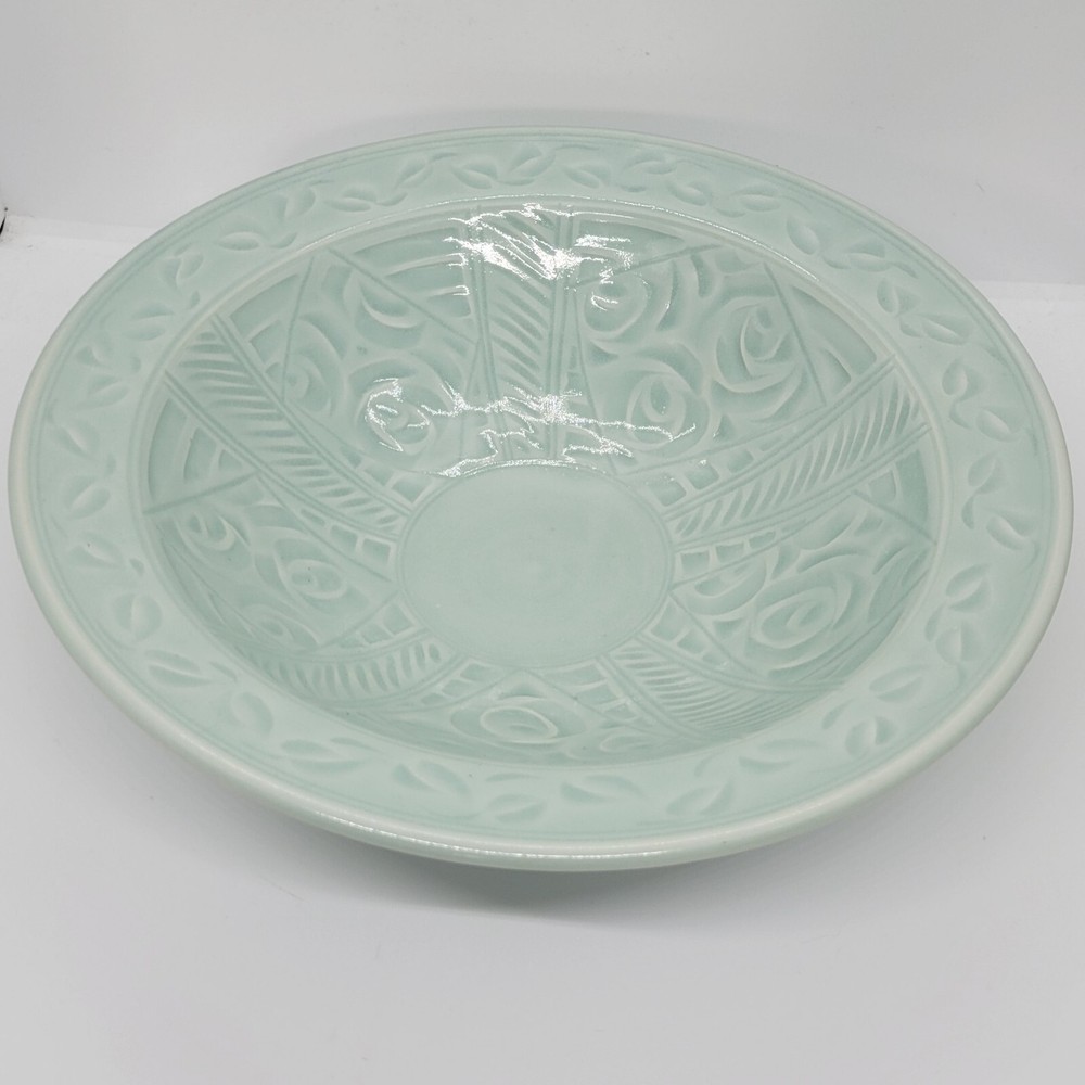 Celadon Glazed Porcelain Bowl 10.75" Signed K Thomas '95