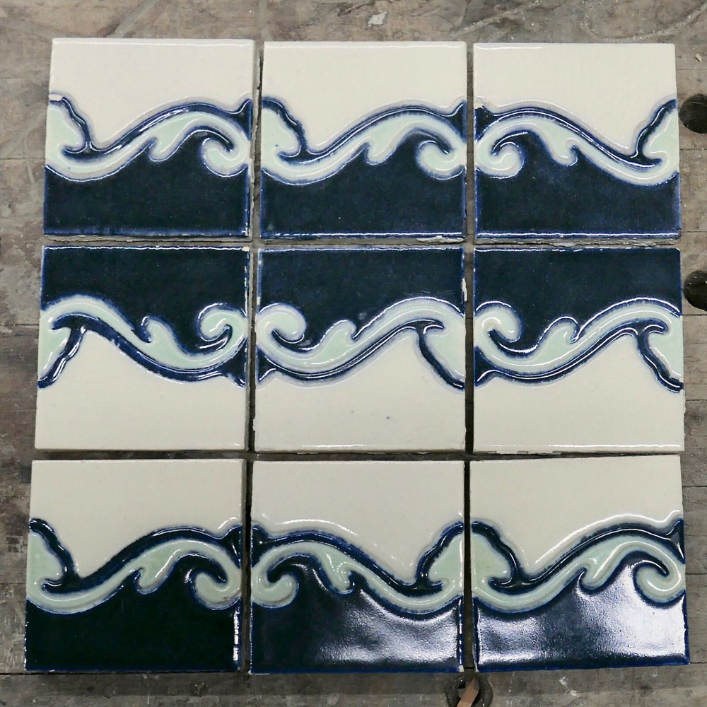 California Art Tile Co. Decorated Wave Tile Vintage