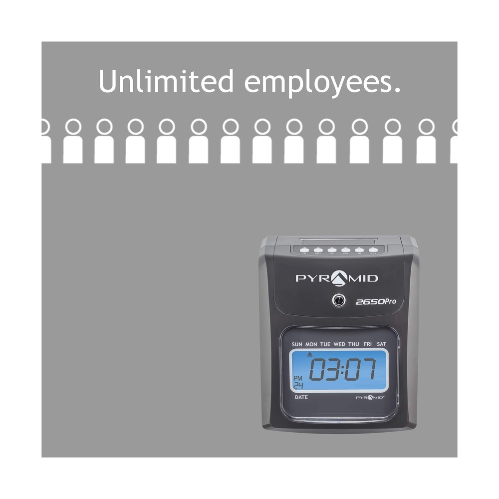 Pyramid Technologies 2650 Pro Auto Aligning Time Clock, LCD Display, Charcoal