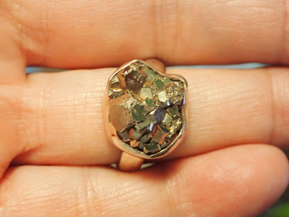 Pyrite Druzy 925 Sterling Silver Ring sz.8
