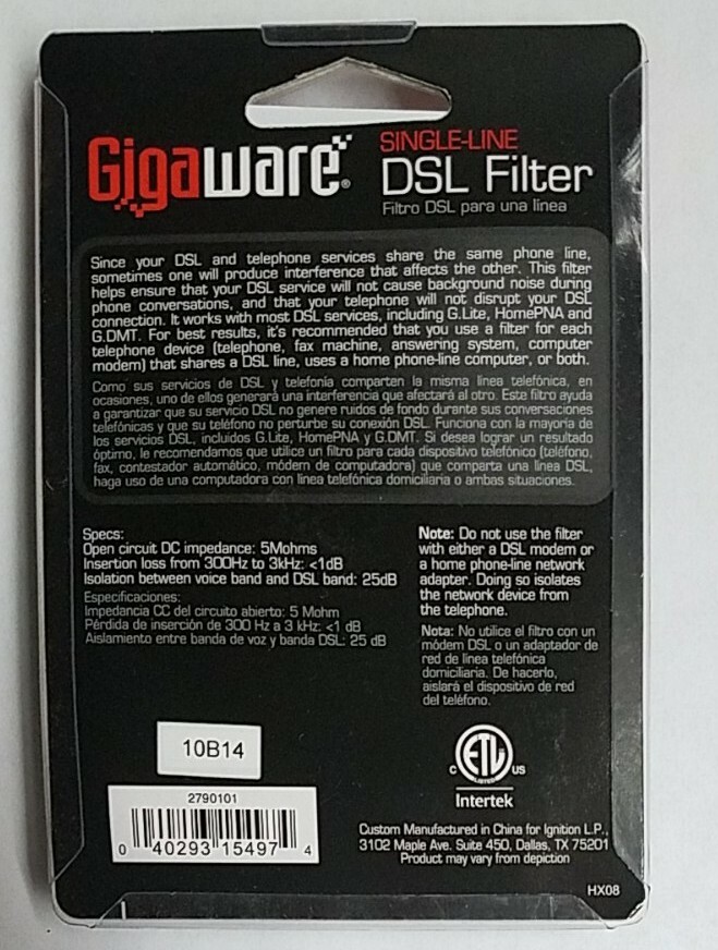 Gigaware - Single-Line DSL Filter - 2790101 - New!