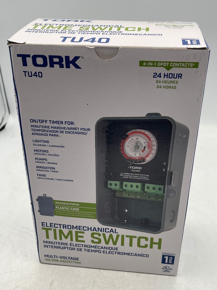Tork Time Switch TU40 Electromechanical 24 Hour Multi-Voltage Plastic Case DPDT