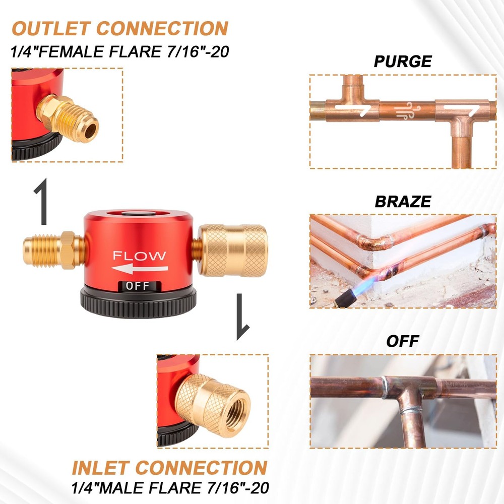 Upgraded Nitrogen Purge Tool with & Brazing Modes, 1/4" Flare ‎red