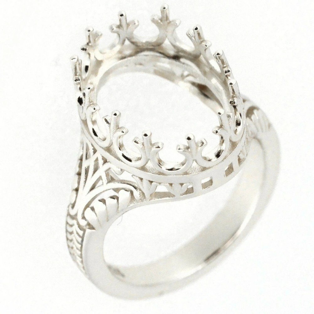 925 Sterling Silver Ring For Her Semi Mount Ring Setting Oval 14x12mm Ring