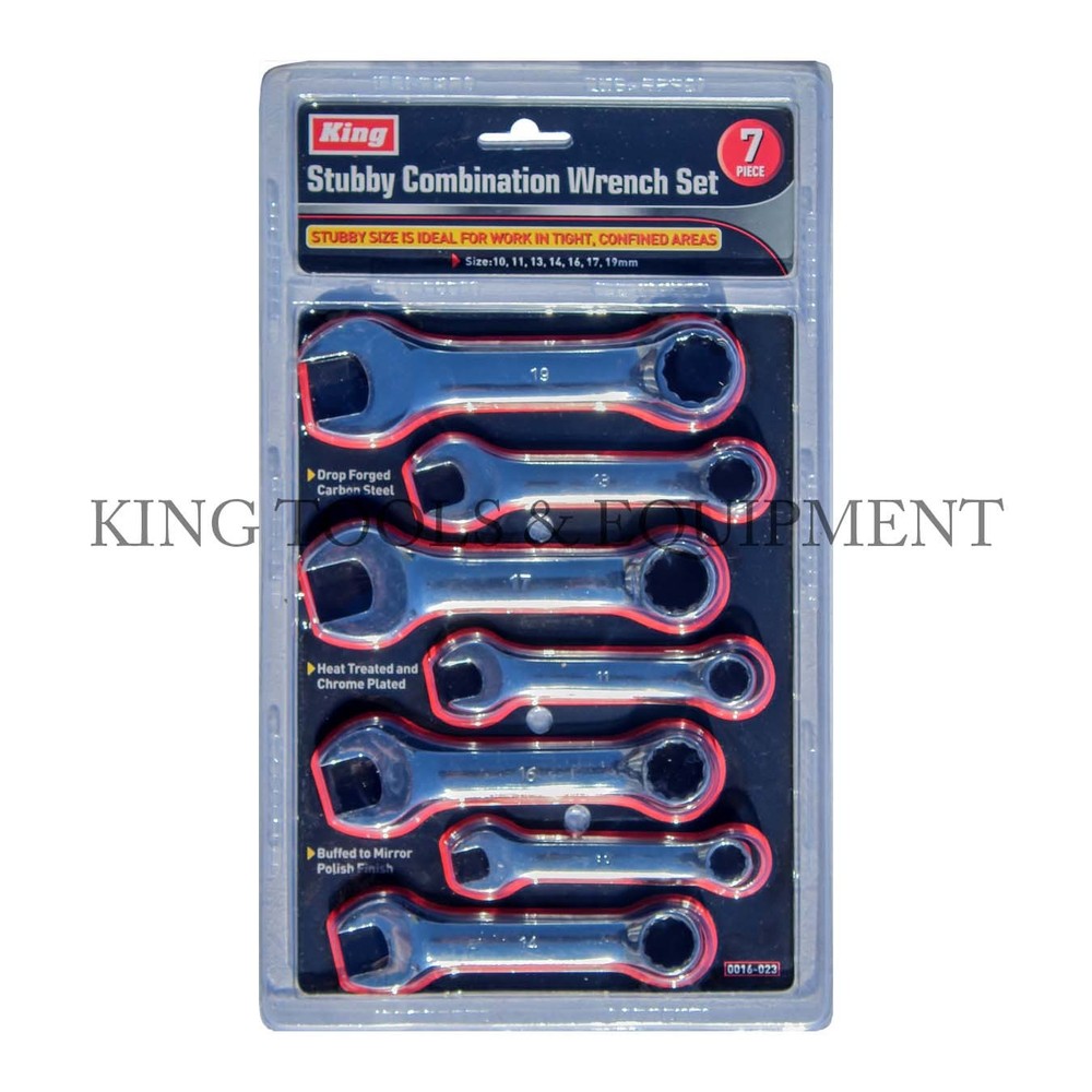 KING 7PC STUBBY COMBINATION WRENCH OPEN RING SPANNER SET, METRIC, HAND TOOL, NEW