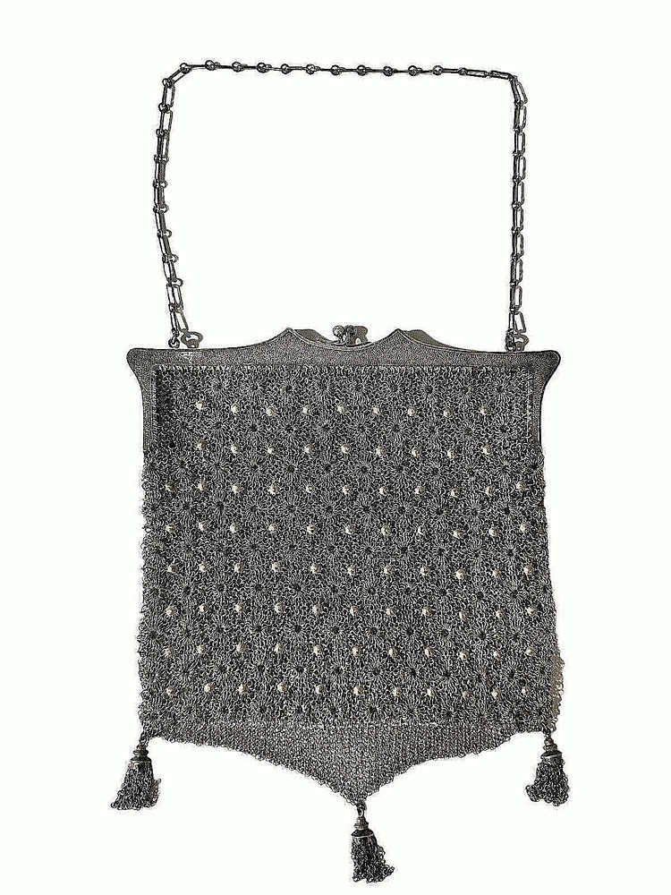 ANTIQUE CHINESE EXPORT SILVER MESH PURSE 2 COMPARTMENT - RARE