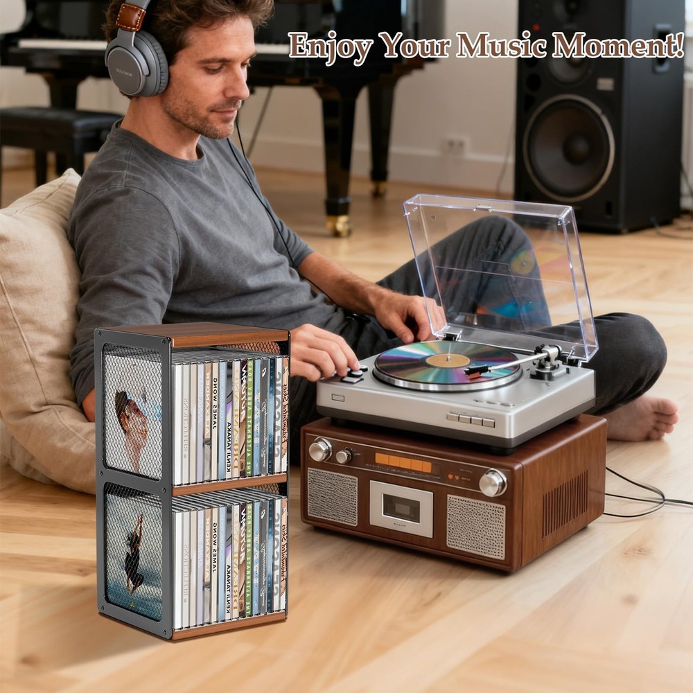CD Storage Holder,CD Rack Organizer,Wood CD Display,Hold 32 Cases,CD Display ...