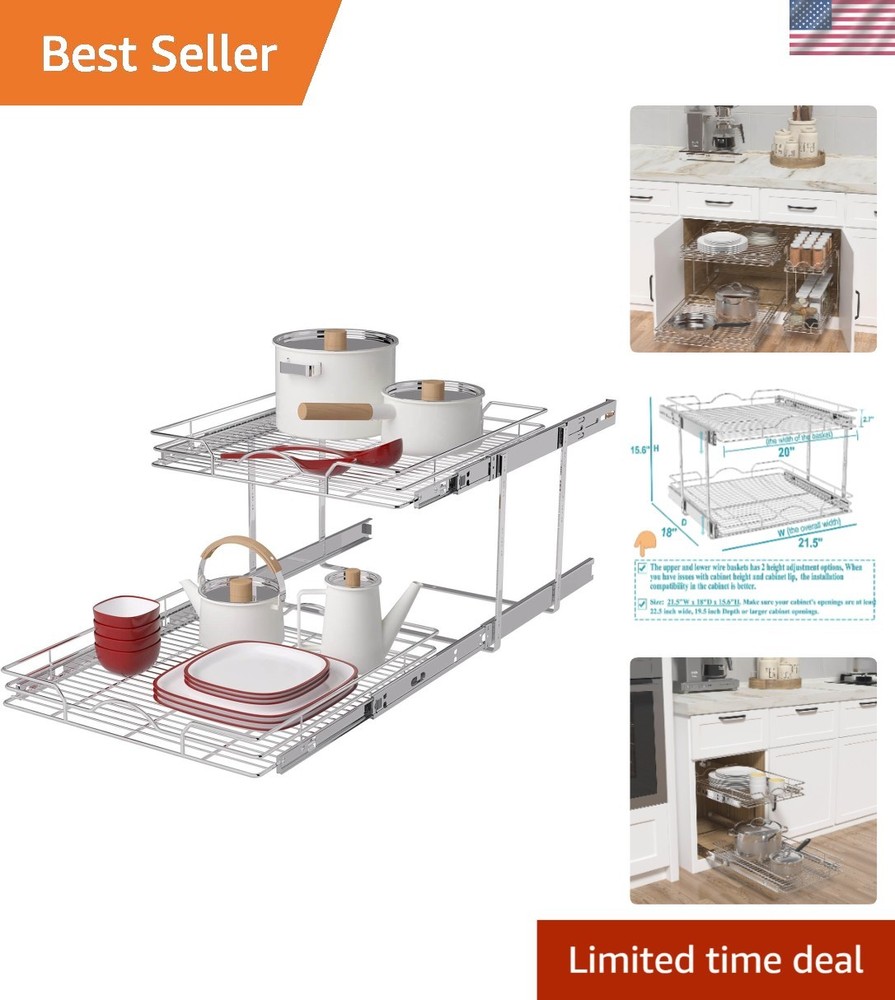 Space-Saving 2-Tier Slide-Out Shelf Organizer – Perfect for Kitchen & Pantry