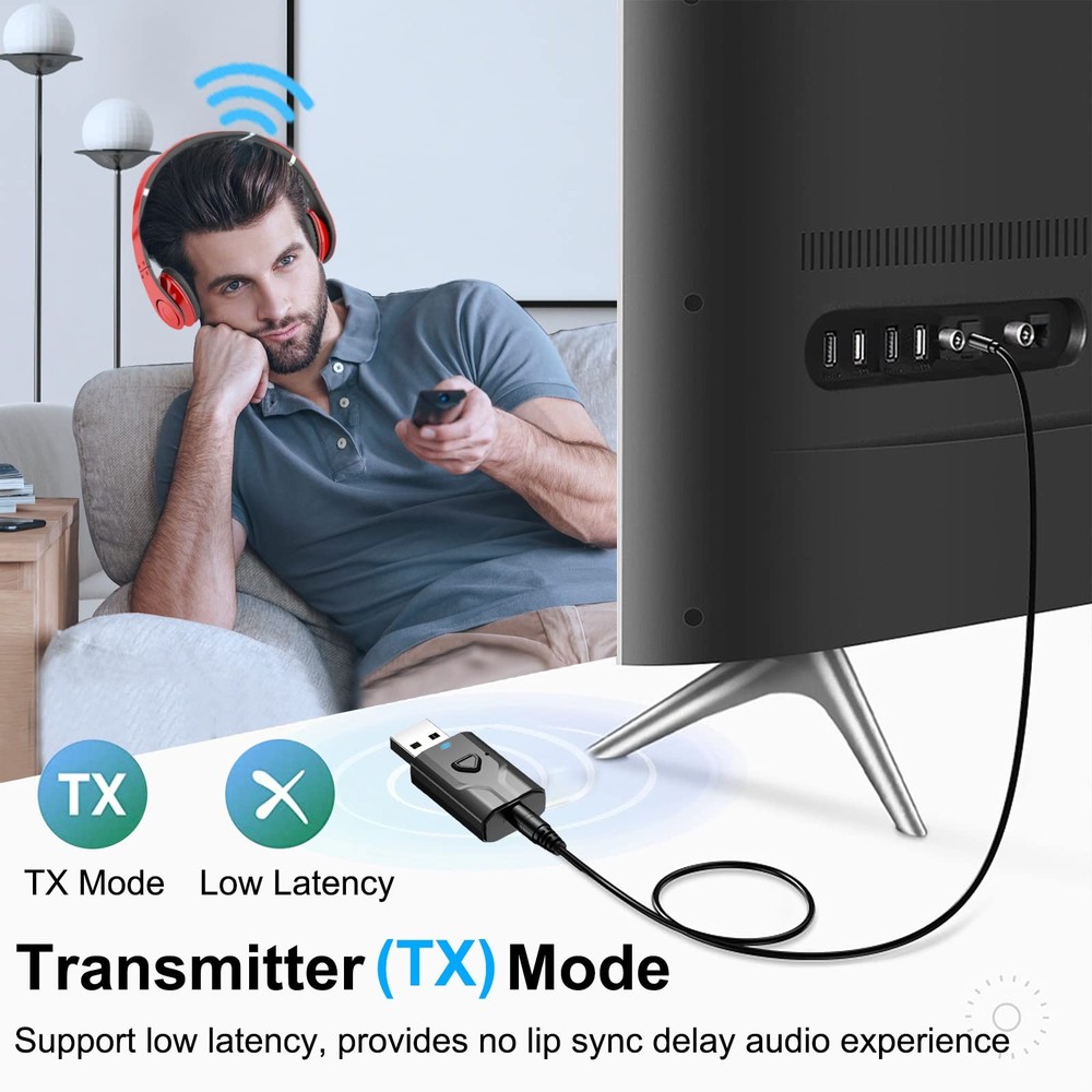 Bluetooth 5.0 2-in-1 Transmitter and Receiver, Low Latency USB Bluetooth Audi...