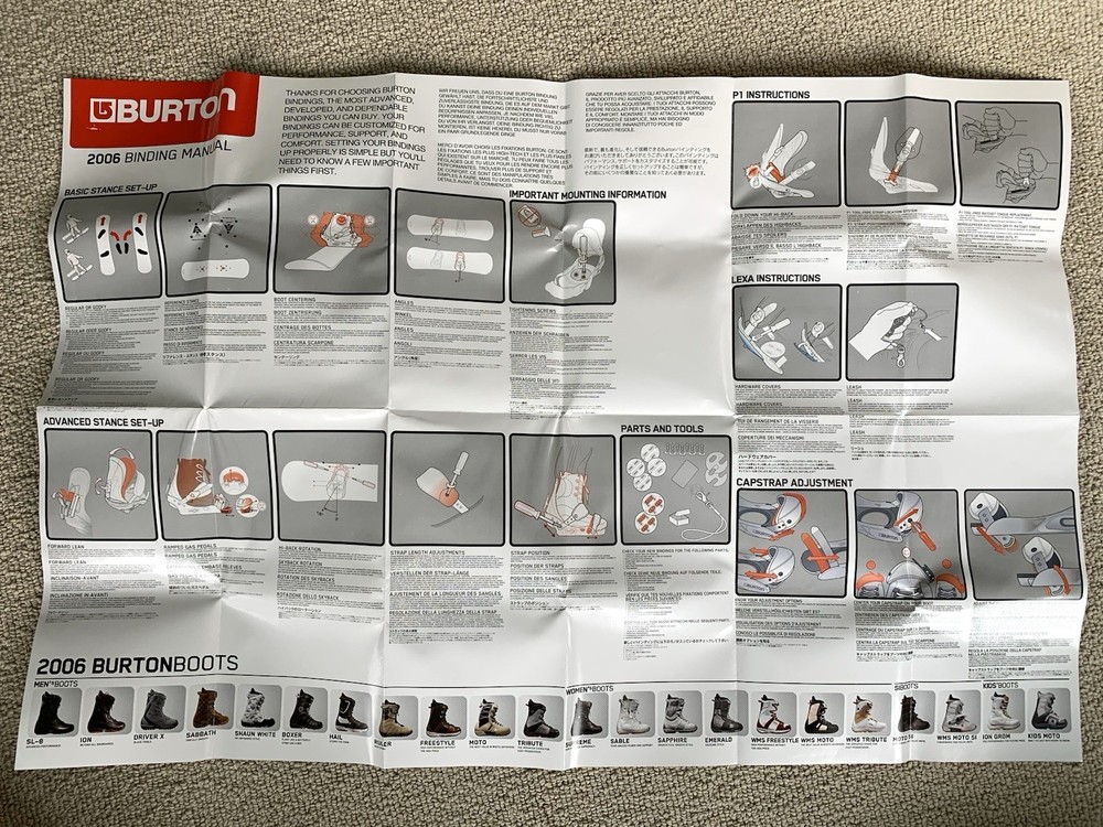 Burton Snowboard 2006 Manual/ Poster, Reference Guide, 4x4 Discs and Screws