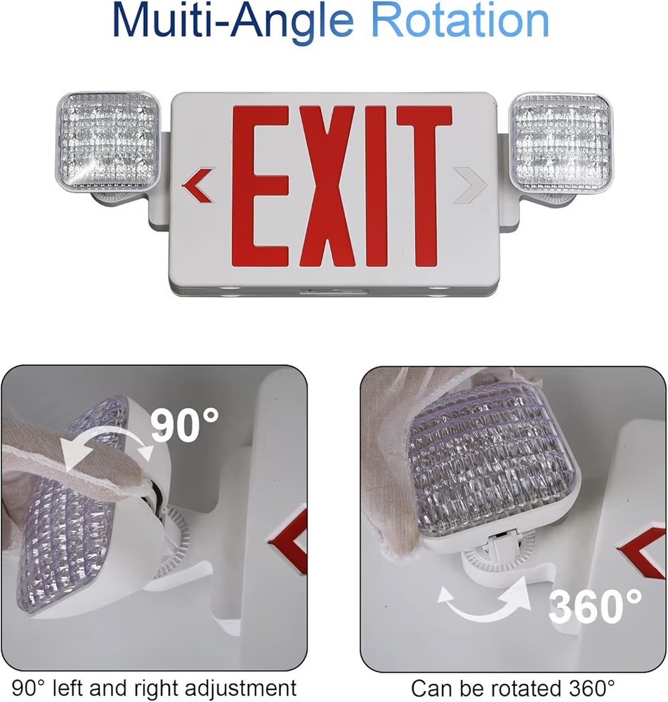 Red Exit Sign with Emergency Lights, LED Emergency Exit Light with Battery...