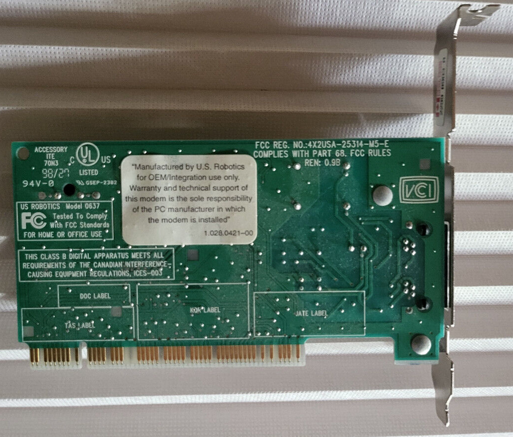 US Robotics 3COM 56K Modem Model 0637 Vintage 1998