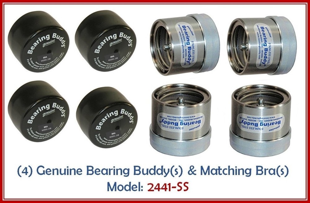 (4) 2.441 Boat Trailer Bearing Buddy Stainless Steel w/ Protective Bra (2 Pairs)