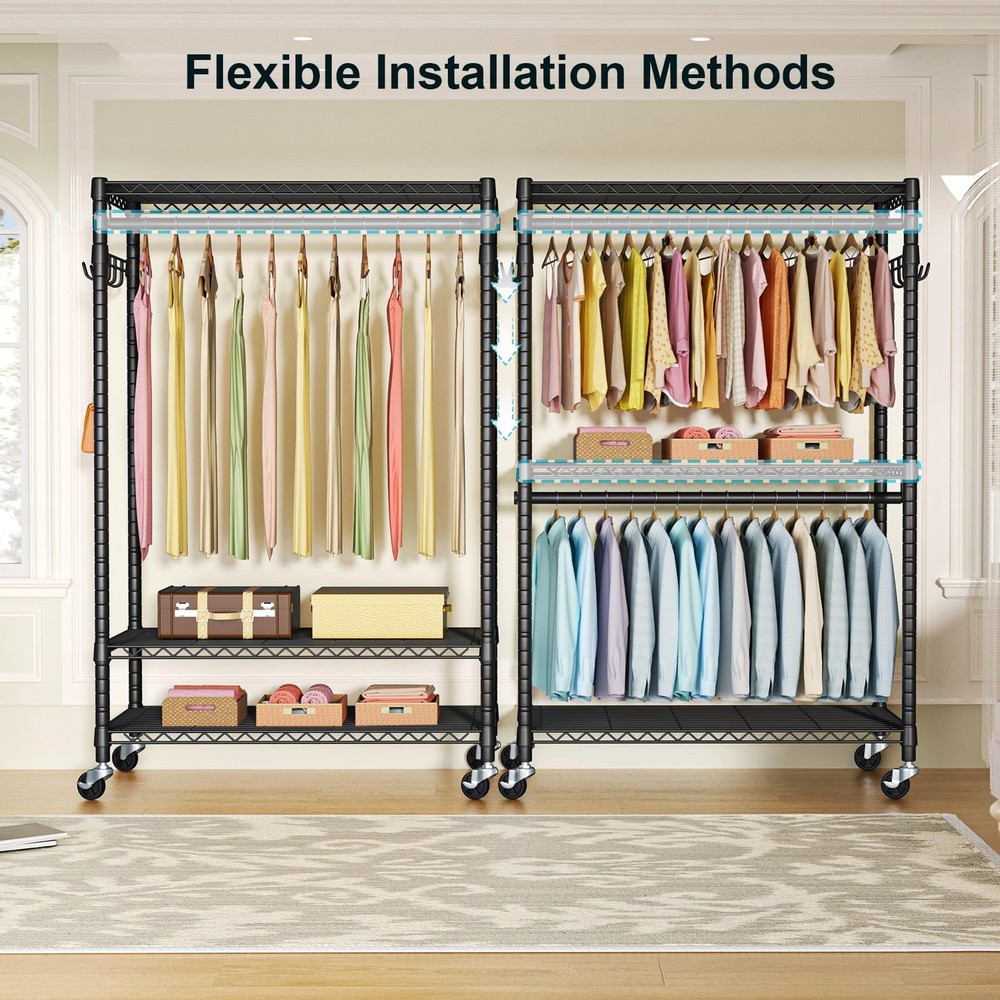P1 Plus Rolling Clothes Rack, 22mm Diameter Heavy Duty Garment Rack with Whee...