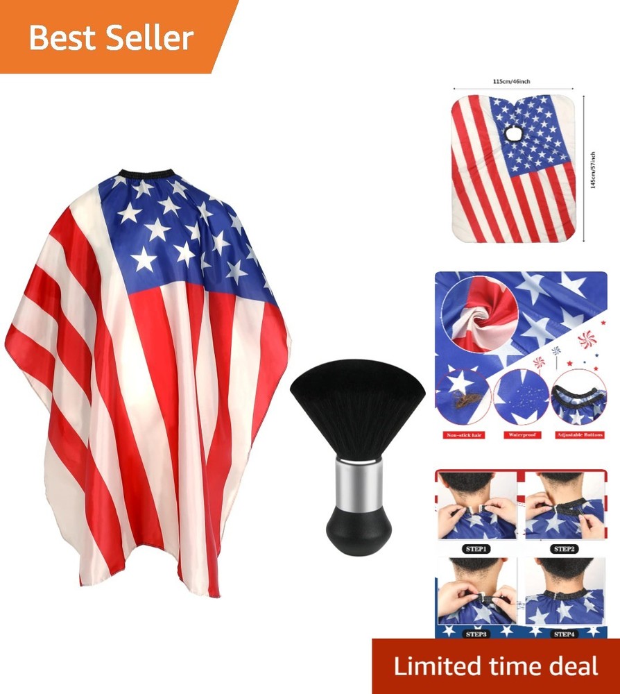 Flag Pattern Barber Cape with Neck Duster Brush for Independence Day