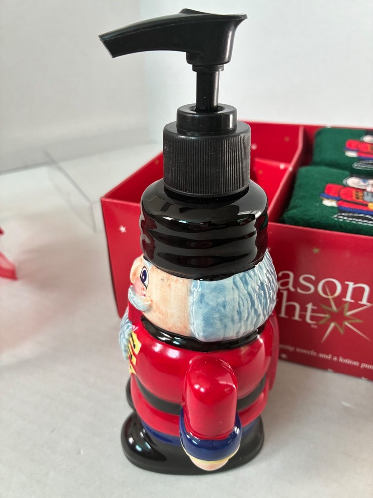 Nutcracker Soap Dispenser & Hand Towel Set Christmas Bathroom Decor