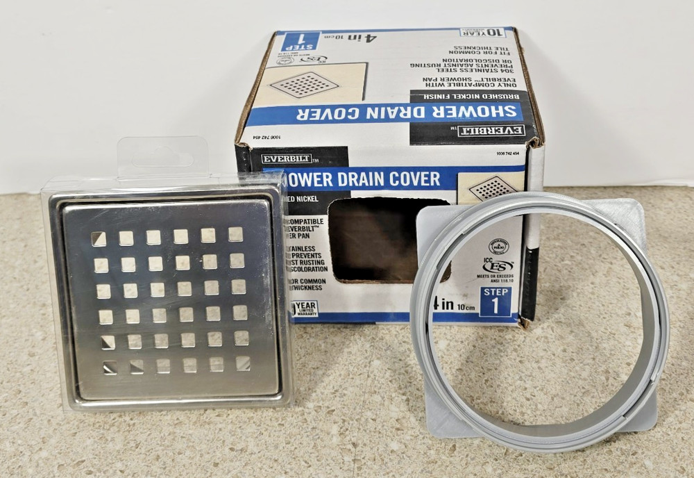 Everbilt Watershield Shower System 4 in. Brushed Nickel Square Grid Drain Grate