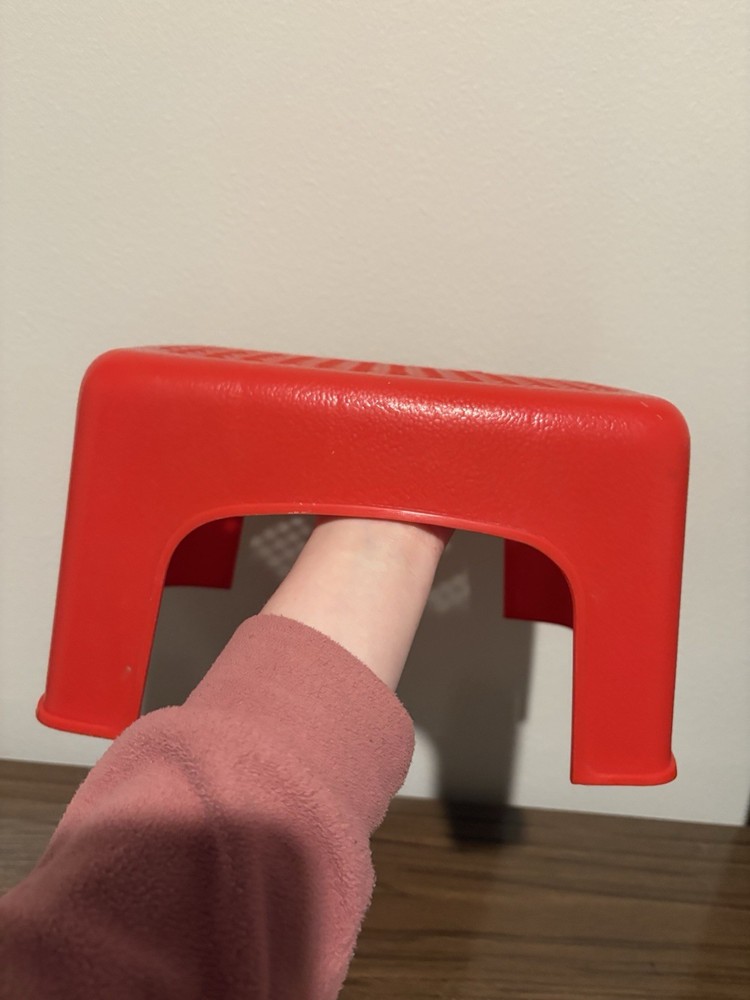 Vintage Red Plastic Step Stool Cross Hatch Pattern Small For Children