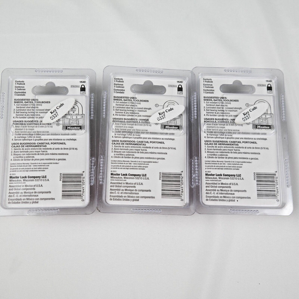Master Lock 1KAD 15/16" Lock 3pk