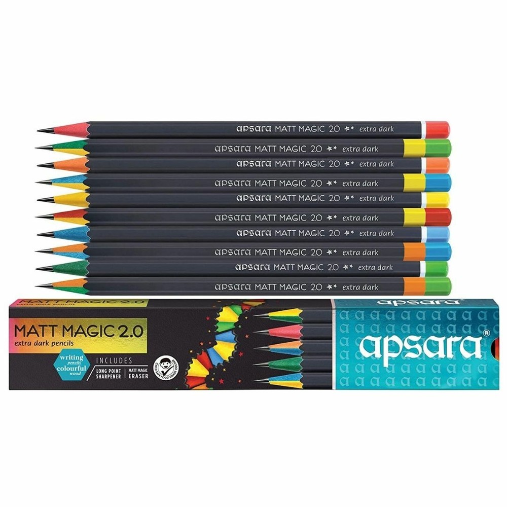 10 X Apsara Matt Magic Extra Dark Pencil, Free One Sharpener + Eraser Inside