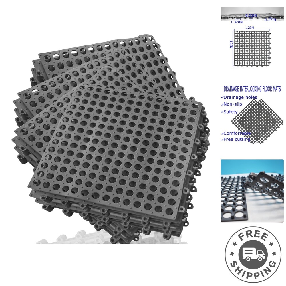 16-Pack Grey Interlocking Drainage Tiles: Non-Slip Waterproof Floor Solution