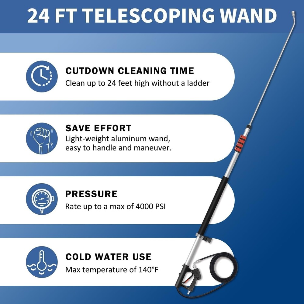 High-Performance 24FT Telescoping Wand Kit - Durable & Efficient Cleaning System