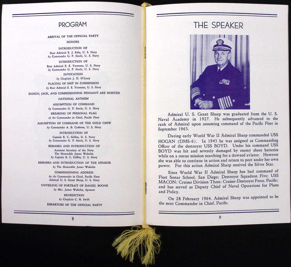 1964 US Navy USS Daniel Boone SSBN629 Commissioning Ceremony Program
