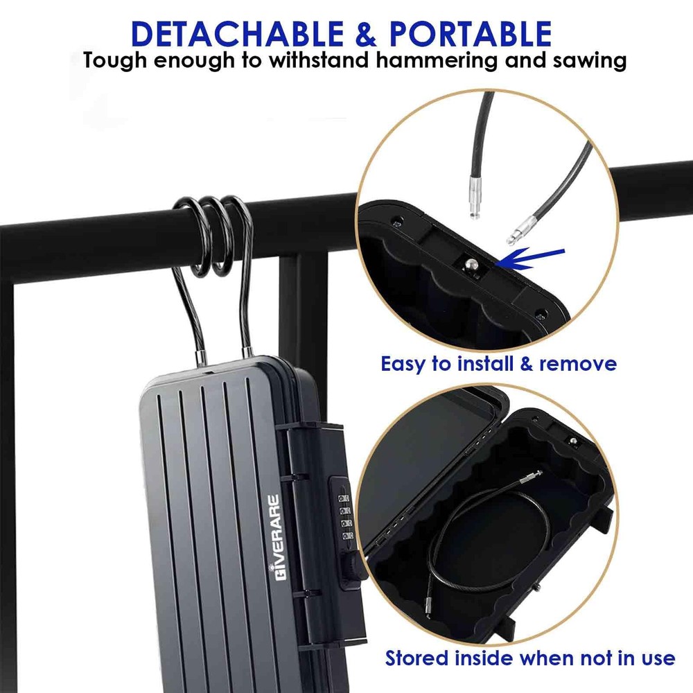 Portable Lock Box, 4-Digit Combination Safe Boxes with Detachable Cable, Anti...