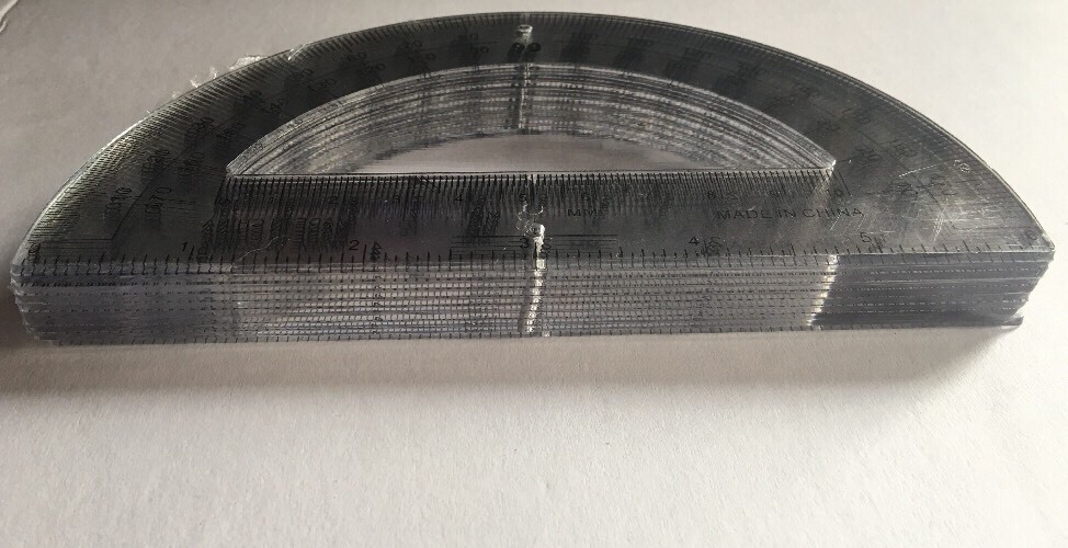 Twenty (20) Clear Open Center Plastic Protractors with 6" Ruler Edge