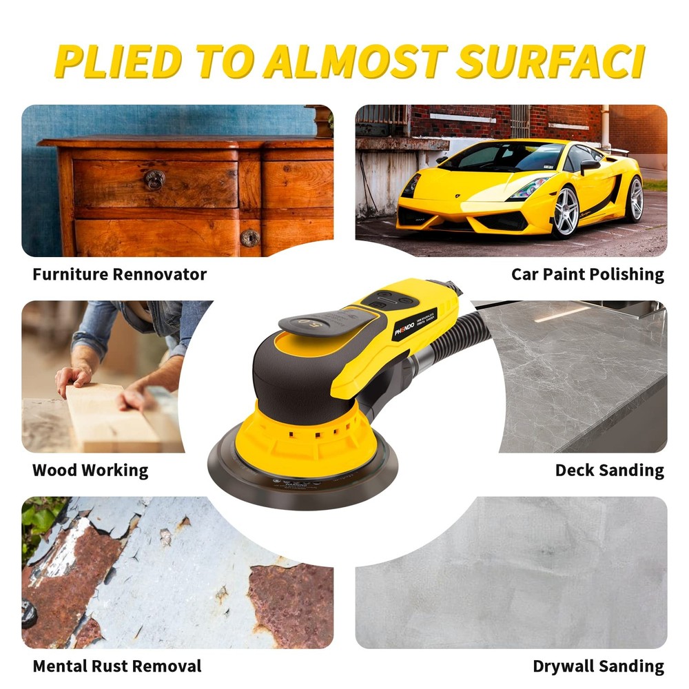 Electric Random Orbital Sander Brushless 350W 3A Multi-function Variable Spee...