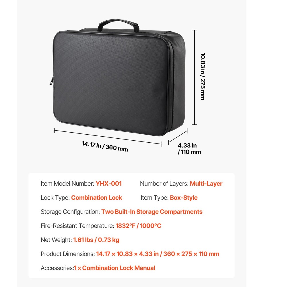 Uimoso Fireproof Document Storage Box 1832℉ Multi-Layer File Organizer with Lock