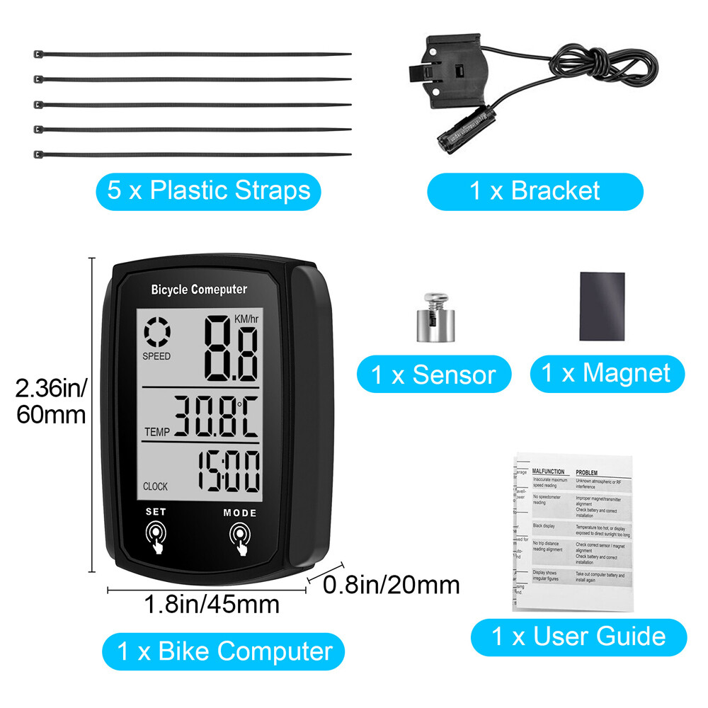 2pcs Bicycle Speedometer Cycle Digital Odometer Computer Waterproof LCD Wireless