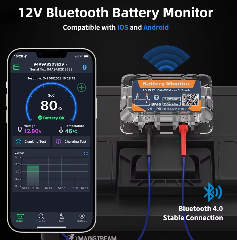Wireless Battery Tester Load Analyzer 12V Cranking Charging Test For IOS Android