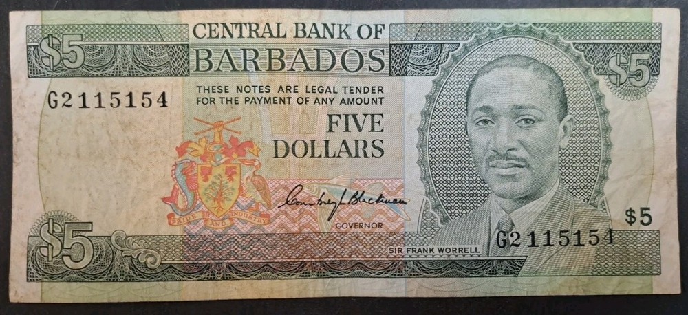 (1975) Barbados 5 Dollars P32, G2-115154.