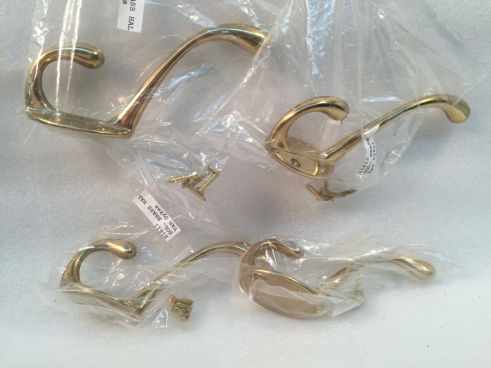 4 New Van Dyke's S1613 Solid Brass Double Hooks