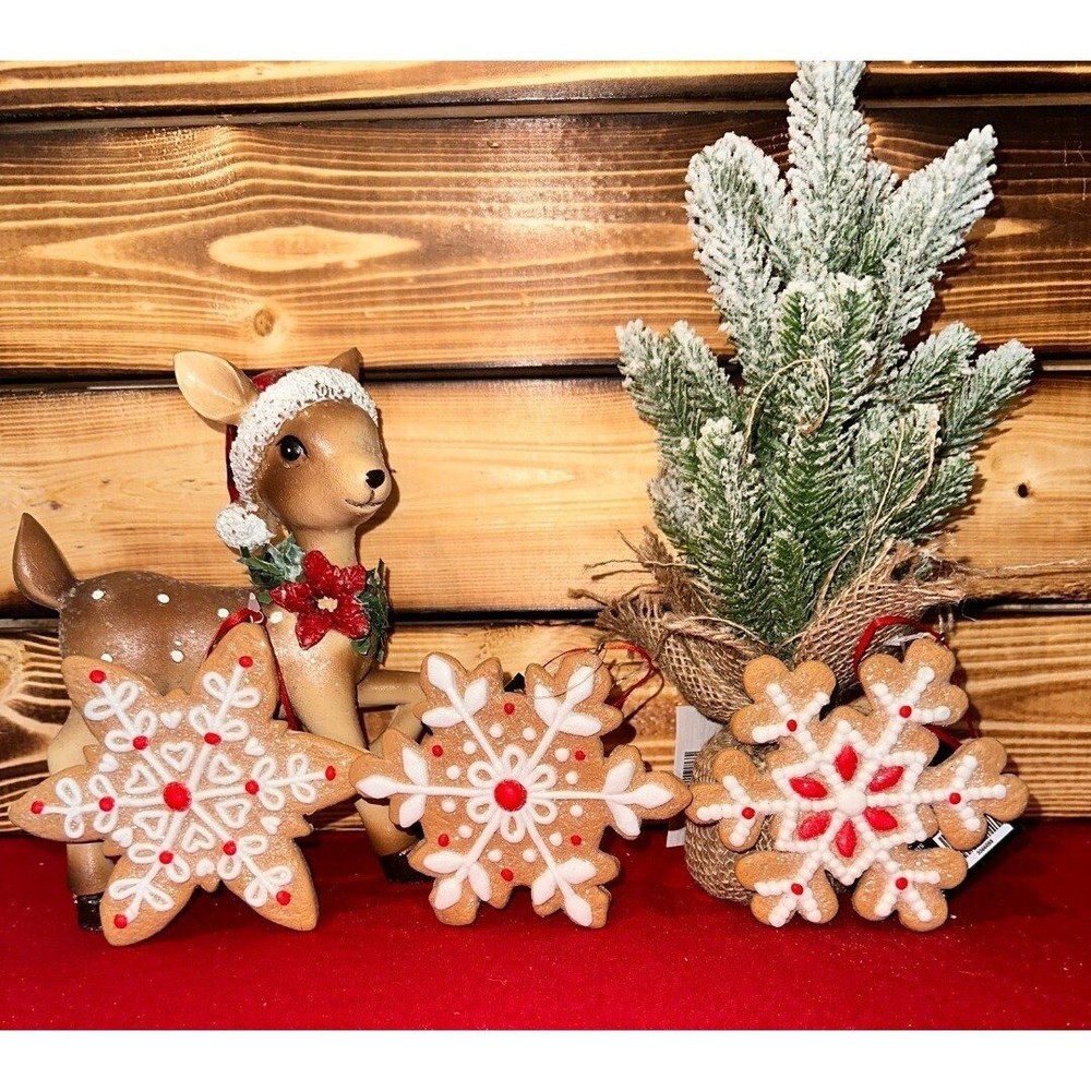 NEW 3 Gingerbread Ornaments Snowflake Christmas Holiday Bundle Set