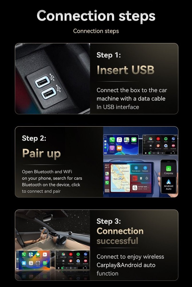 2-in-1 Wireless CarPlay Adapter Plug&Play USB Mirroring Screen for iPhone iOS10+
