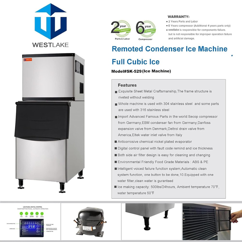 Commercial Ice Maker Machine, 350 lbs Ice Makers with 230lbs Storage, Full Cube