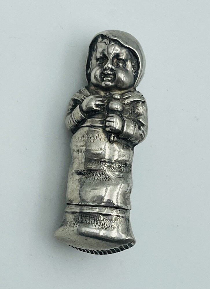 Antiwue German 800 Silver Figural Dutch Baby Match Safe