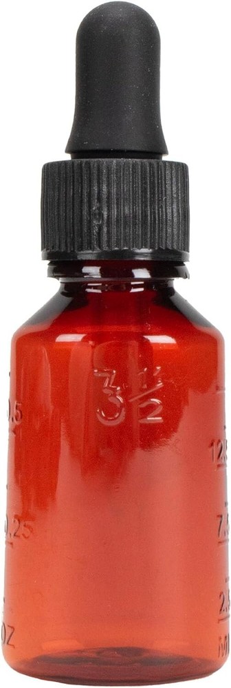 Amber Plastic Dropper Bottle, 1 oz, 12/Box