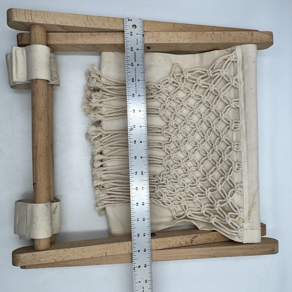 Vtg Boho Macrame Wood Magazine Rack Folding Storage Organizer Woven MCM Decor