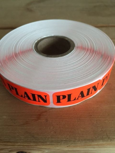 PLAIN MERCHANDISE LABELS 1000 PER ROLL FL RED BLACK STICKERS