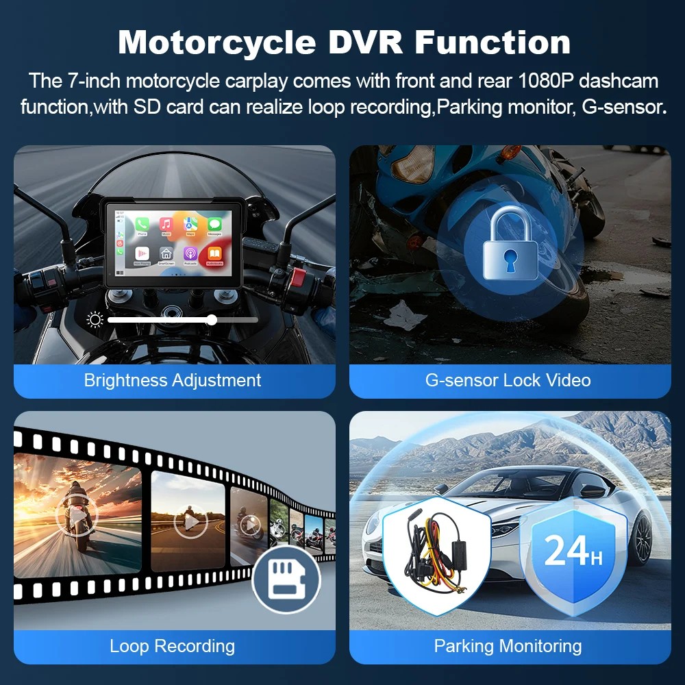 7 " Motorcycle Wireless Carplay Android Auto Screen Dual Bluetooth GPS Nav TPMS