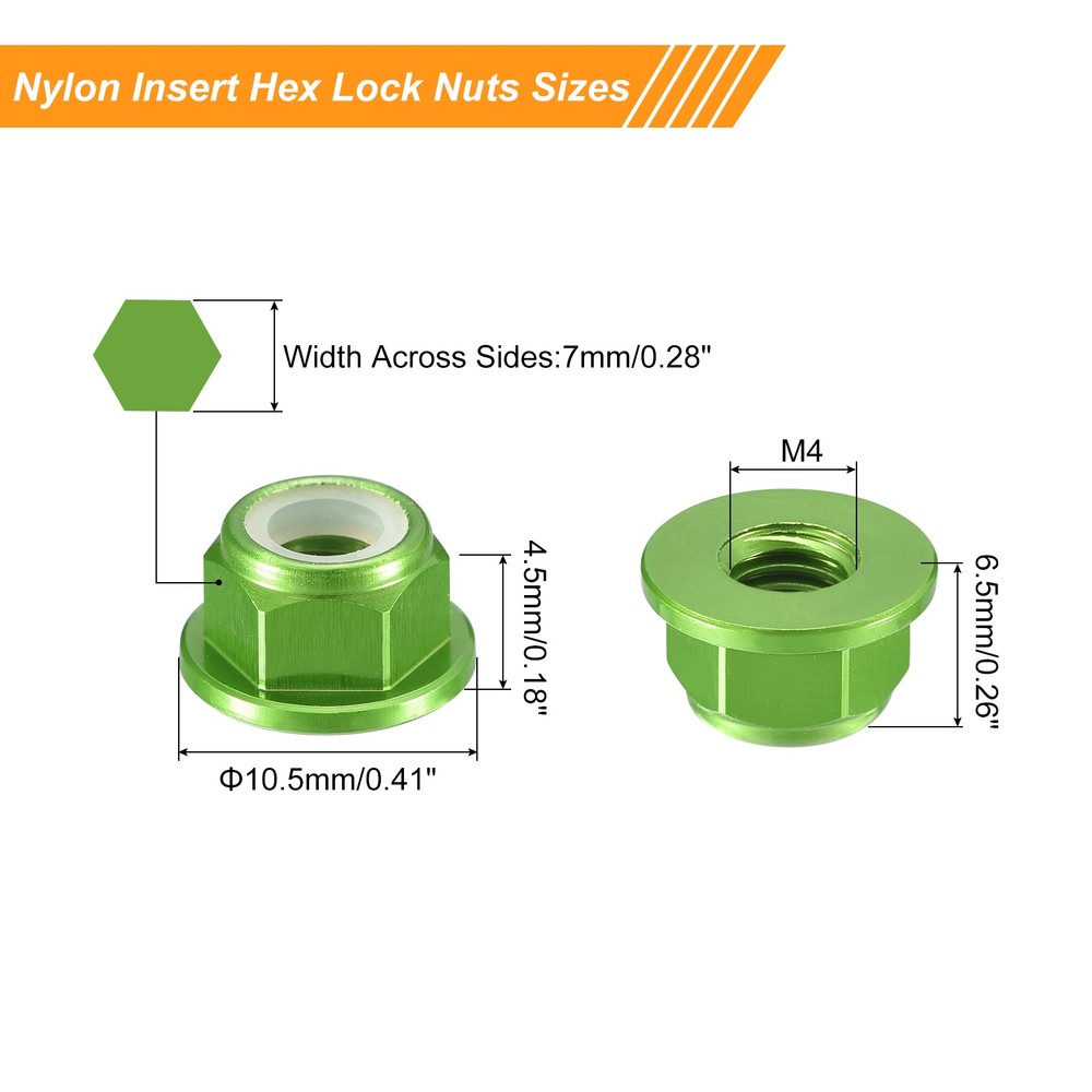 Nylon Insert Hex Lock Nuts, 8pcs - M4x0.7mm Self-Locking Nut(Green)