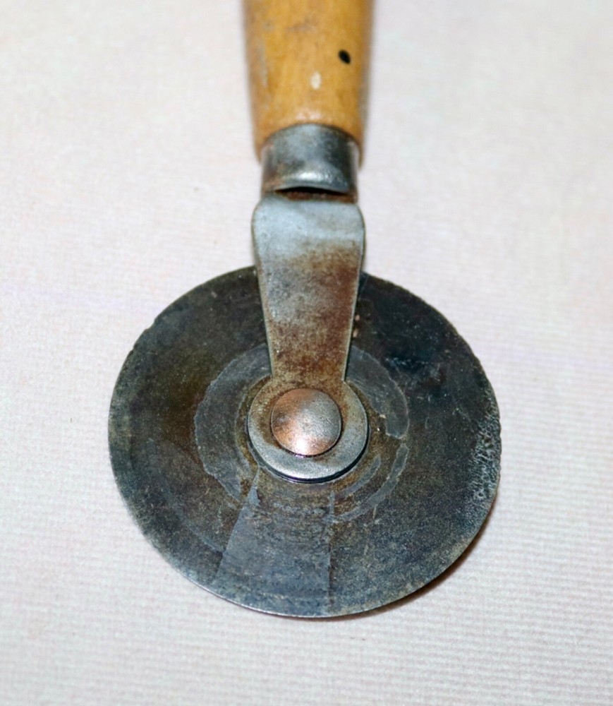 Fabric Cutting Tool 2” Diameter Wood Handle - Vintage