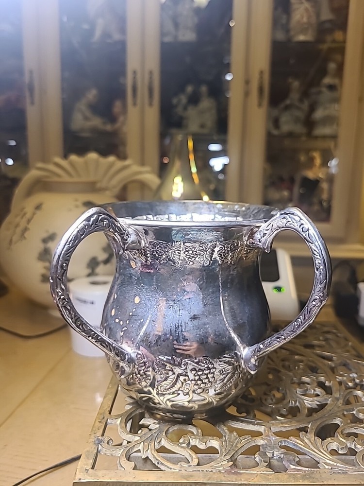 Two Handle Vintage Netillat Yadayim Silverplate Wash Cup