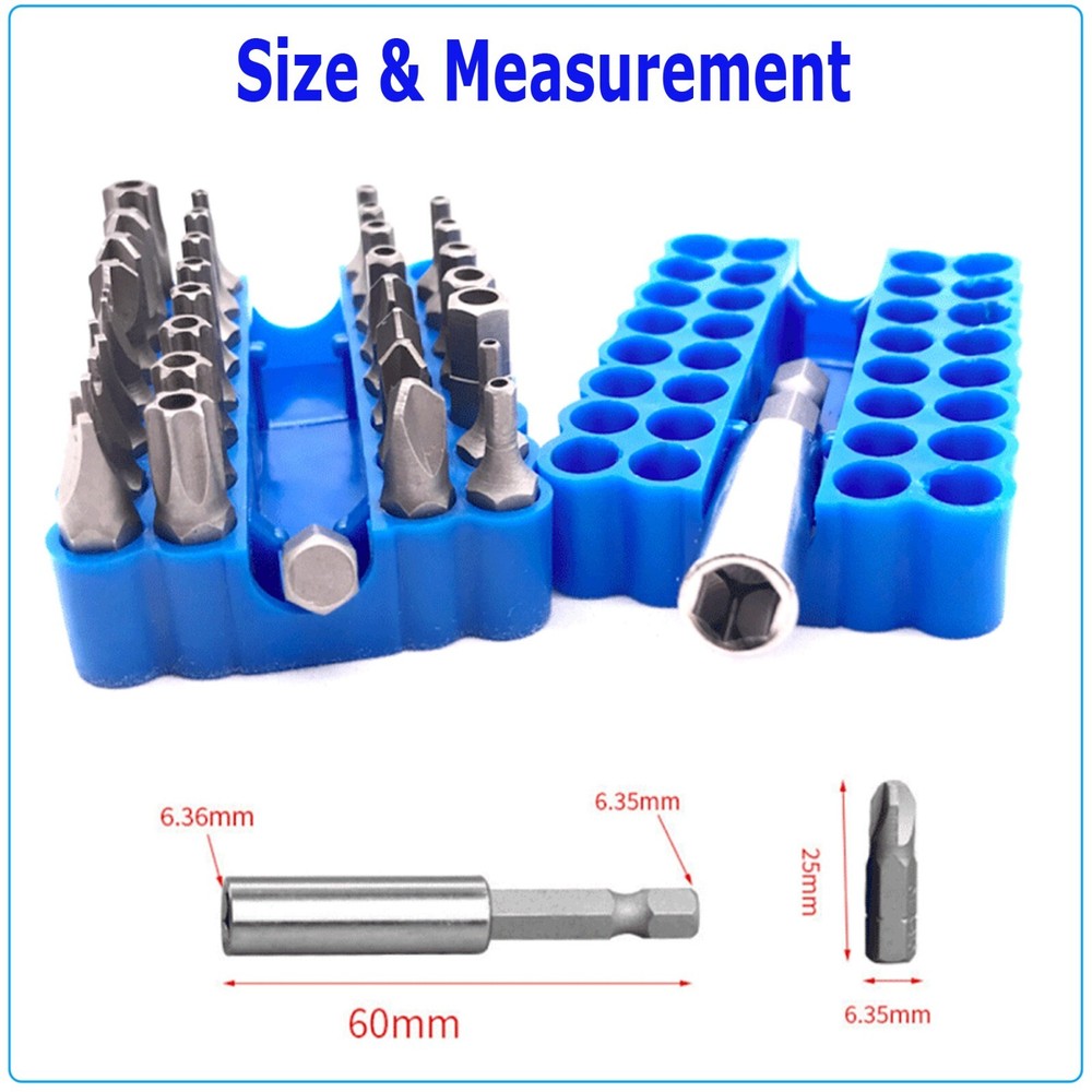 33pcsTamper 25MM Proof Security Torq Hex Star Spanner Tri Wing Screwdriver Torx